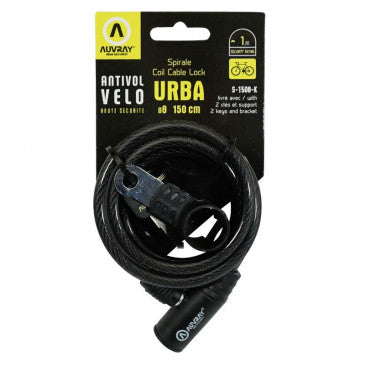 ANTIVOL VELO SPIRAL A CLE AUVRAY DIAM 8mm L 1.50 M (AVEC SUPPORT)