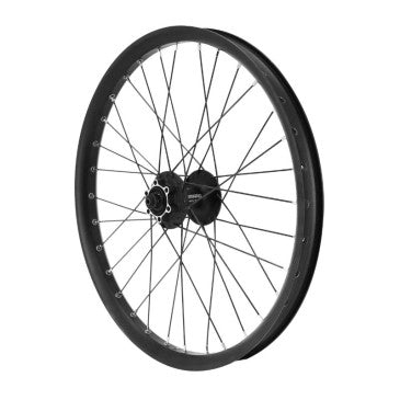 ROUE VTT 20" TRUCKY CARGO / VAE / E-BIKE / LONGTAIL AVANT NOIR DOUBLE PAROI DISQUE 6 TROUS BLOCAGE (RENFORCE) JANTE 30C 32 RAYONS DIAMETRE 2.3mm