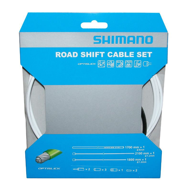 TRANSMISSION DERAILLEUR SHIMANO BLANC/CABLE OPTISLIK (KIT TRANSMISSION 2CABLES/2 GAINES)