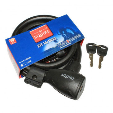 ANTIVOL VELO SPIRAL A CLE SQUIRE ZR DIAM 12mm L 1,80M NOIR (AVEC SUPPORT)