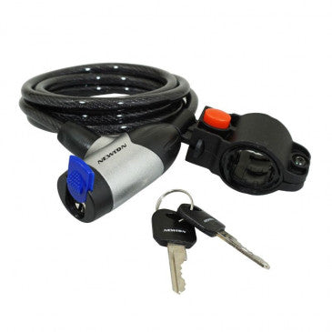 ANTIVOL VELO SPIRAL A CLE NEWTON DIAM 8mm L 1,50M AVEC CACHE SERRURE (AVEC SUPPORT)