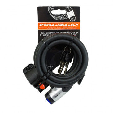 ANTIVOL VELO SPIRAL A CLE NEWTON DIAM 12mm L 1,80M AVEC CACHE SERRURE (AVEC SUPPORT + 3 CLES)
