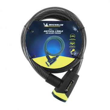 ANTIVOL VELO SPIRAL A CLE MICHELIN DIAM 25mm LONG 1.20M (LIVRE AVEC 2 CLES) - HOMOLOGUE FUB 1 ETOILE