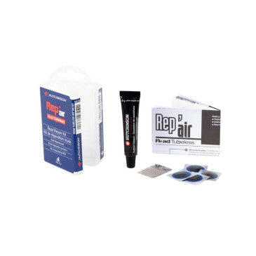 KIT REPARATION PNEU TUBELESS ROUTE / VTT HUTCHINSON PAR L'EXTERIEUR AVEC MECHES - CAPSULE ALU (5 MECHES D 1.5mm + 5 MECHES D 3mm + OUTIL)