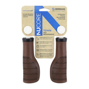 POIGNEE CITY HERRMANS TOWN WAVE DD48 AVEC LOCK-ON MARRON ANTIQUE L 130 mm DIAM 22 mm (PAIRE SUR CARTE)