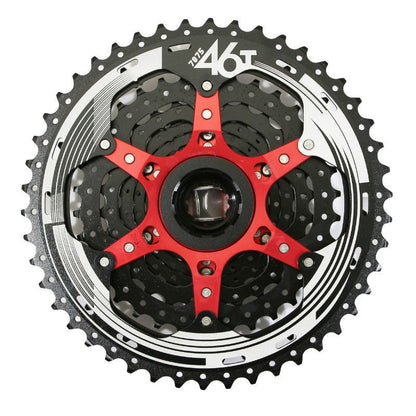 CASSETTE 11V. SUNRACE MX9 10-46 VTT CORPS XD (EMPREINTE SRAM) (LIVRE EN BOITE) METALLIC ARGENT - LIVRE AVEC ADAPTATEUR -
