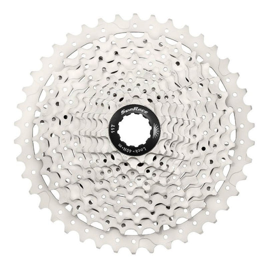 CASSETTE 10V. SUNRACE MS3 11-46 VTT POUR SHIMANO METALLIC ARGENT (LIVRE EN BOITE) (11-13-15-18-21-24-28-34-40-46) (2 BLOCS + PIGNONS)