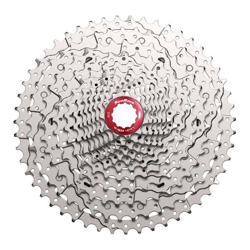 CASSETTE 12V. SUNRACE MZ800 11-51 VTT COMPATIBLE SHIMANO METALLIC ARGENT (LIVRE EN BOITE) (11-13-15-17-19-21-24-28-33-39-45-51)