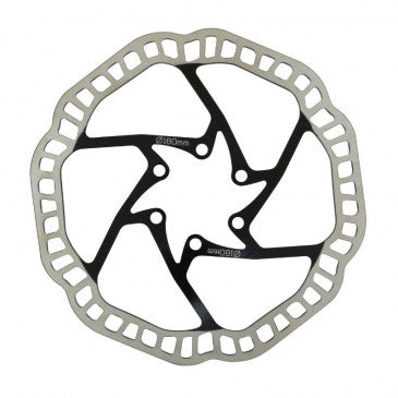 DISQUE DE FREIN VTT 6 TROUS NEWTON BRAKCO COMPATIBLE SHIMANO ET AUTRES 180mm ARGENT CENTRE NOIR