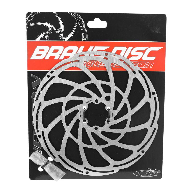 DISQUE DE FREIN VTT 6 TROUS NEWTON BRAKCO COMPATIBLE SHIMANO ET AUTRES 203mm ARGENT POUR VAE / E-BIKE AVEC RENFORT SUPPLEMENTAIRE DE 2mm