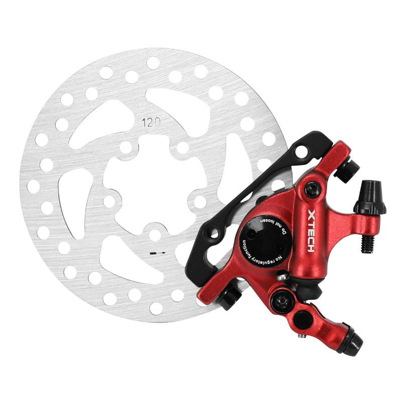 FREIN Xtech POUR TROTTINETTE XIAOMI ROUGE (ETRIER, DISQUE ET SUPPORT) (120 mm)